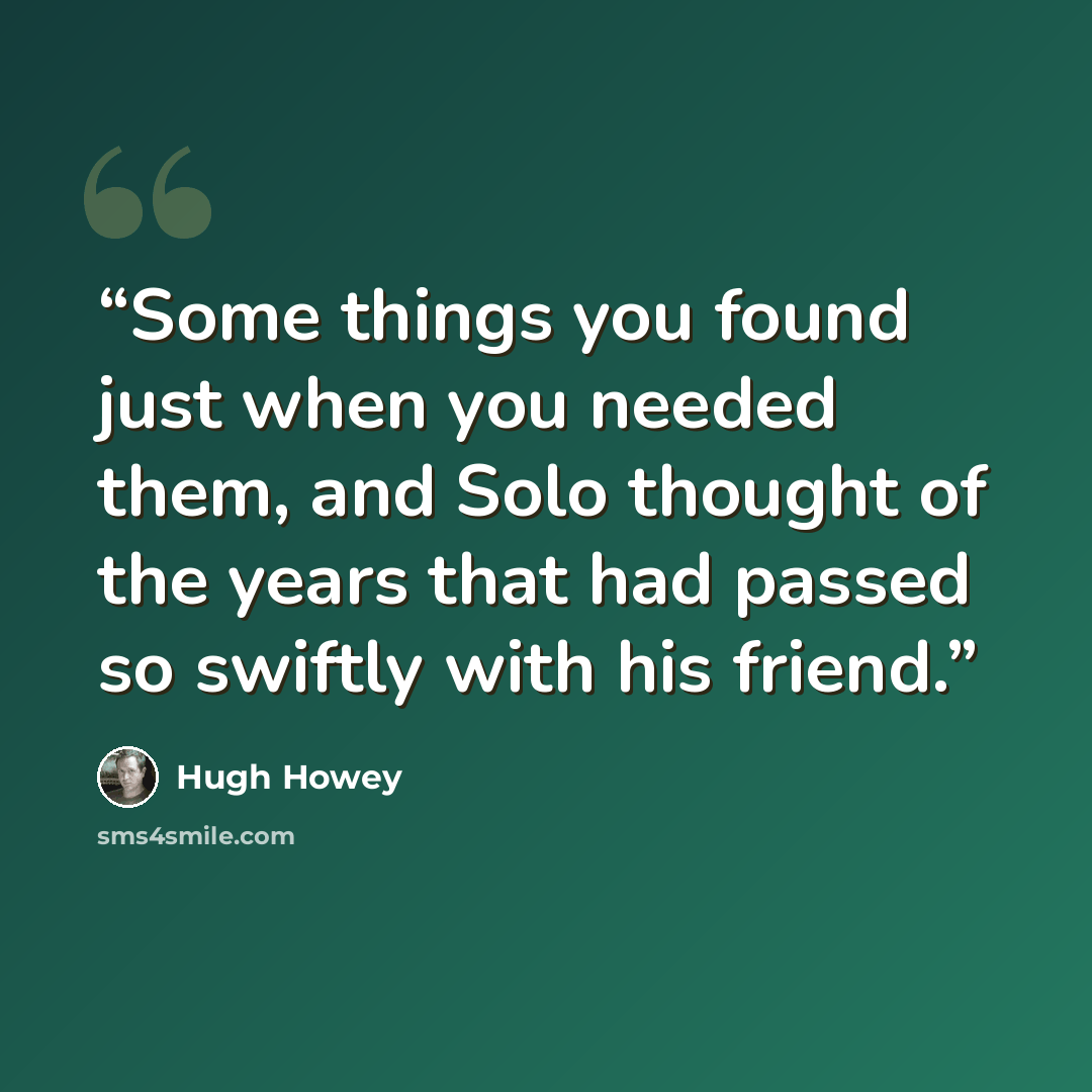“Some things you found just when you needed them, and Solo thought of the years that had passed so swiftly with his friend.” quote by Hugh Howey