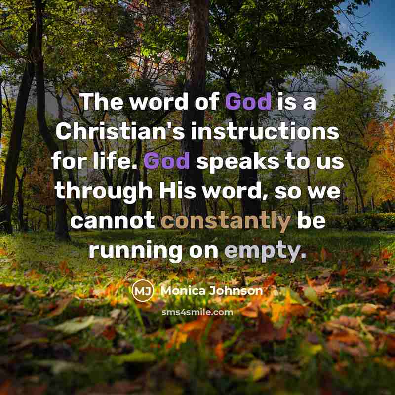 “The word of God is a Christian's instructions for life. God speaks to us through His word, so we cannot constantly be running on empty.” quote by Monica Johnson