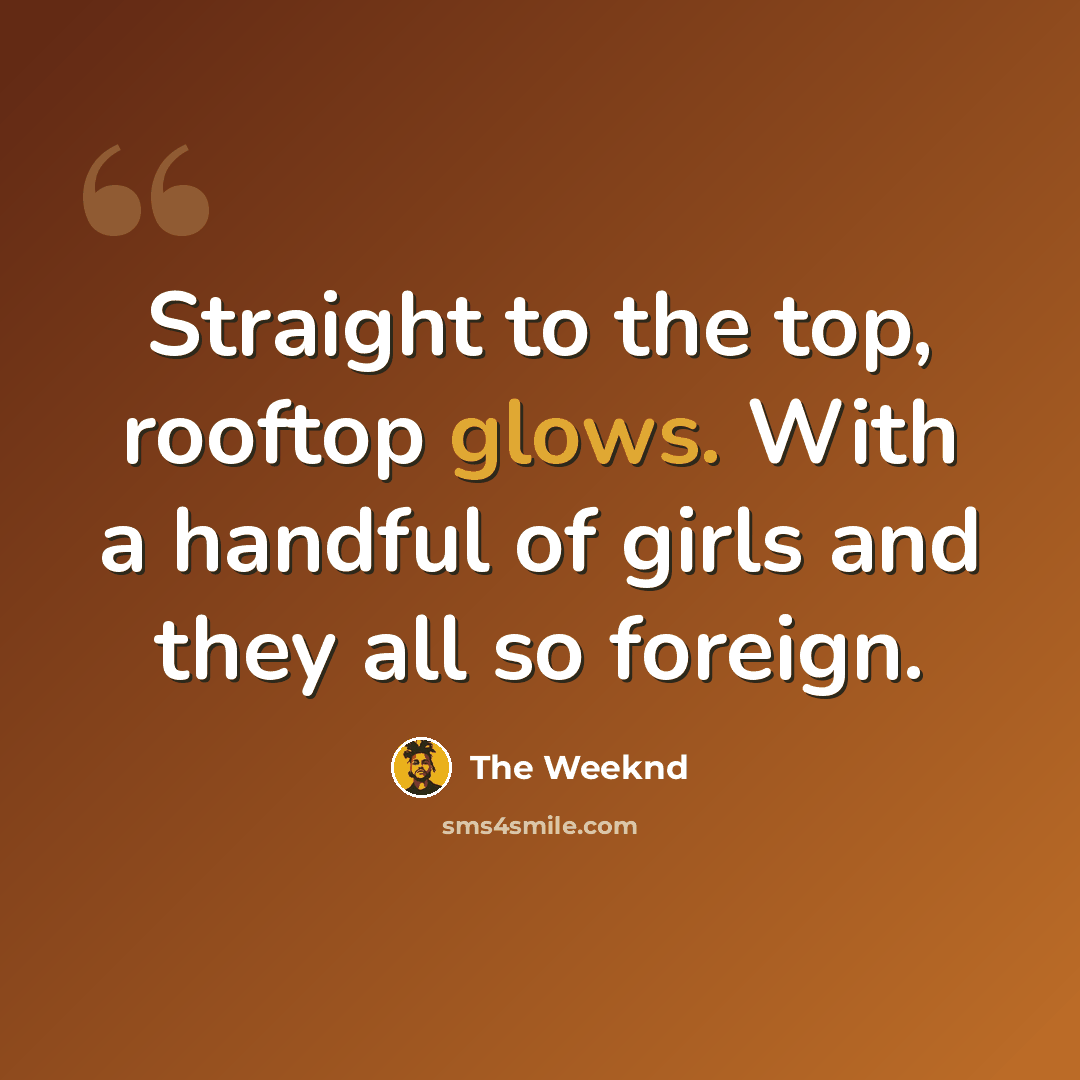“Straight to the top, rooftop glows. With a handful of girls and they all so foreign.” quote by The Weeknd