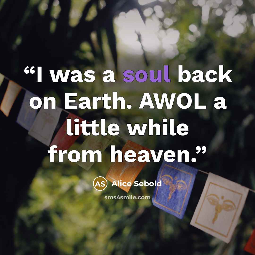 “I was a soul back on Earth. AWOL a little while from heaven.” quote by Alice Sebold