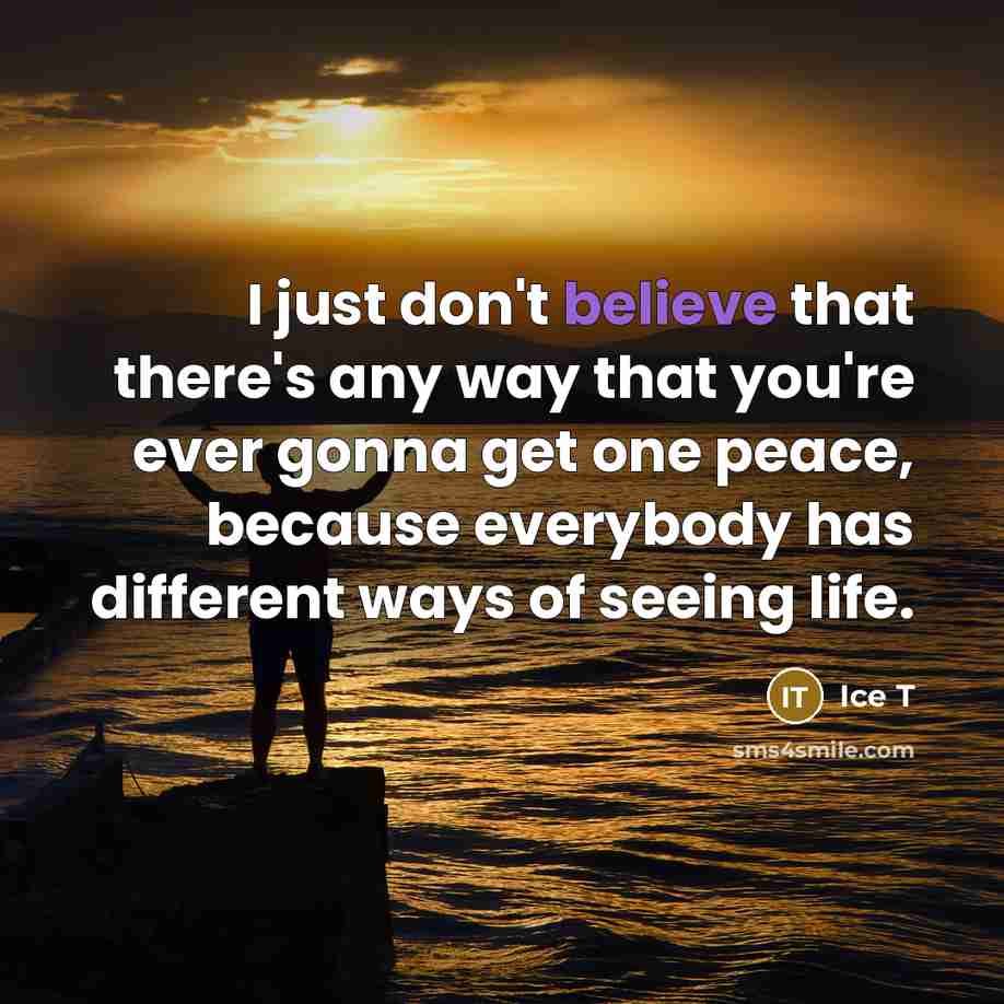 “I just don't believe that there's any way that you're ever gonna get one peace, because everybody has different ways of seeing life.” quote by Ice T