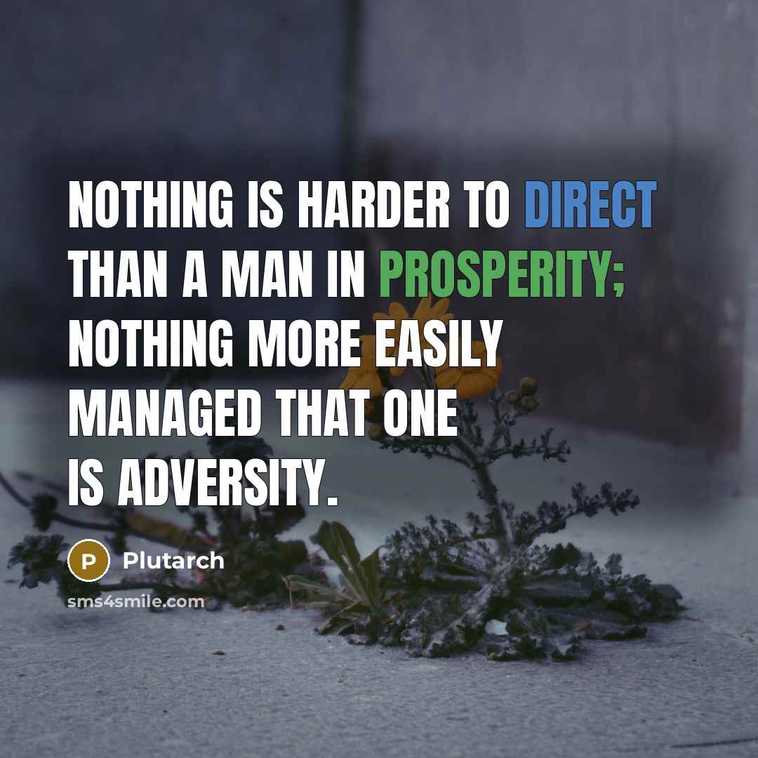 “Nothing is harder to direct than a man in prosperity; nothing more easily managed that one is adversity.” quote by Plutarch