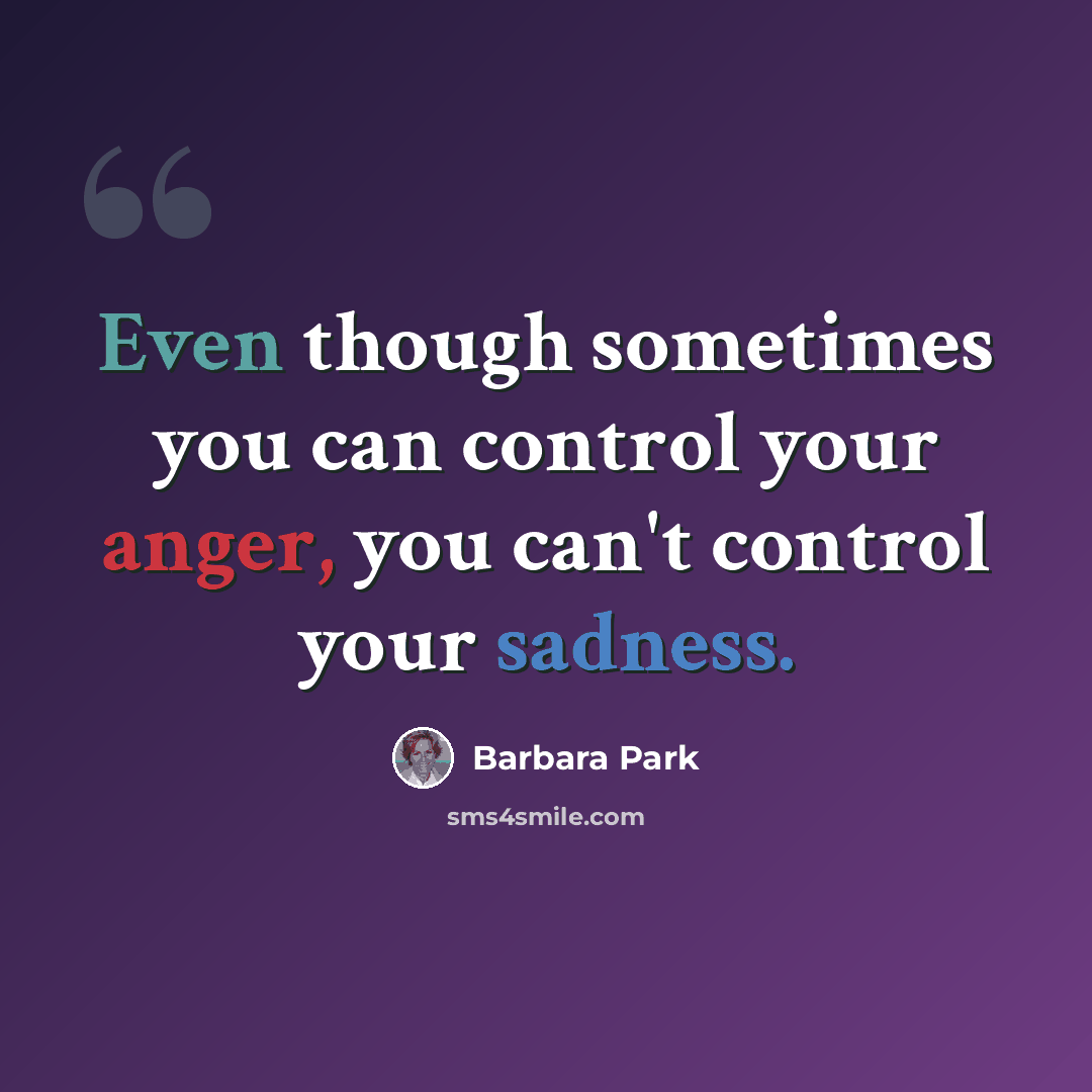 “Even though sometimes you can control your anger, you can't control your sadness.” quote by Barbara Park