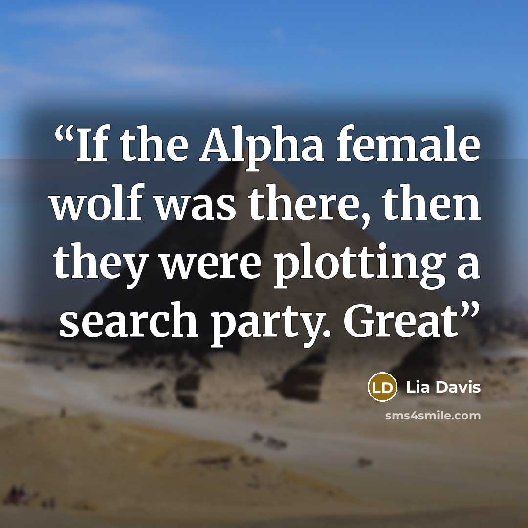 “If the Alpha female wolf was there, then they were plotting a search party. Great” quote by Lia Davis