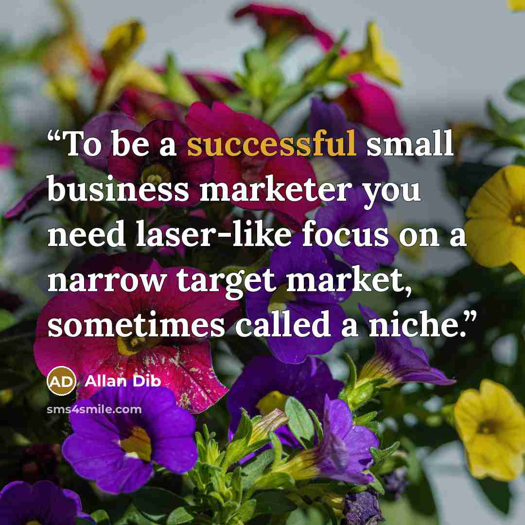“To be a successful small business marketer you need laser-like focus on a narrow target market, sometimes called a niche.” quote by Allan Dib