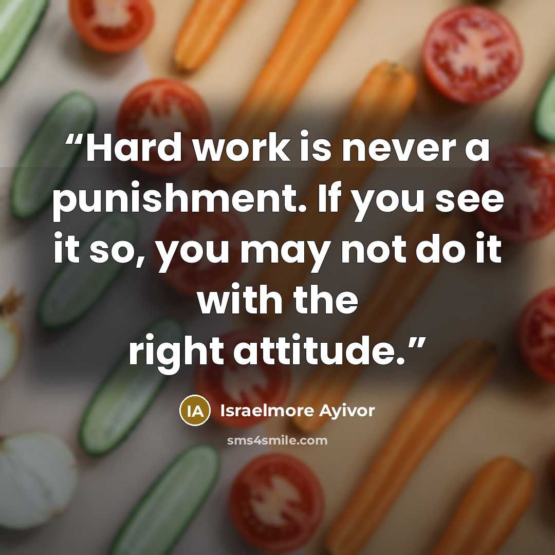 “Hard work is never a punishment. If you see it so, you may not do it with the right attitude.” quote by Israelmore Ayivor