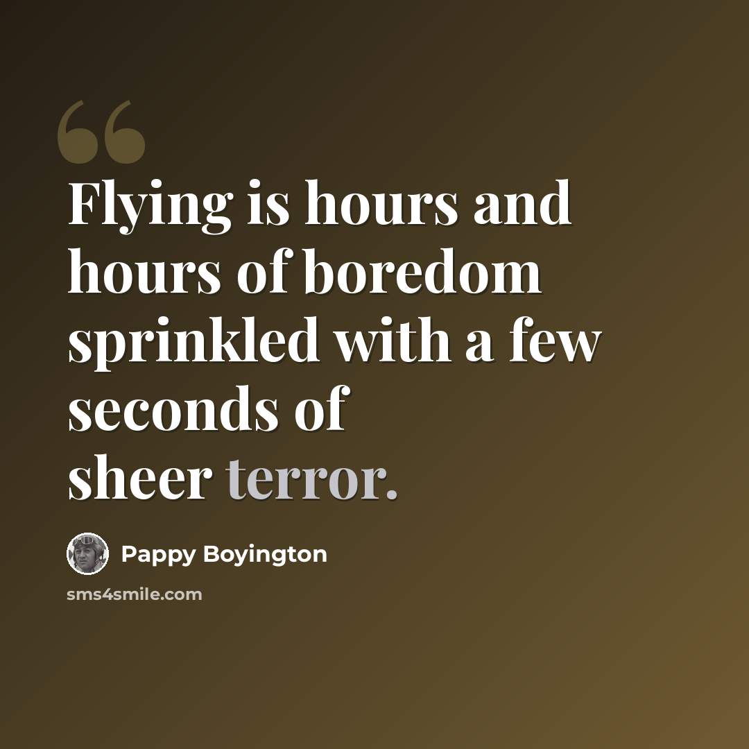 “Flying is hours and hours of boredom sprinkled with a few seconds of sheer terror.” quote by Pappy Boyington