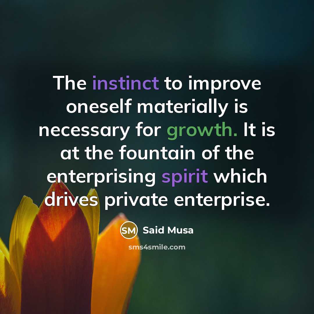 “The instinct to improve oneself materially is necessary for growth. It is at the fountain of the enterprising spirit which drives private enterprise.” quote by Said Musa