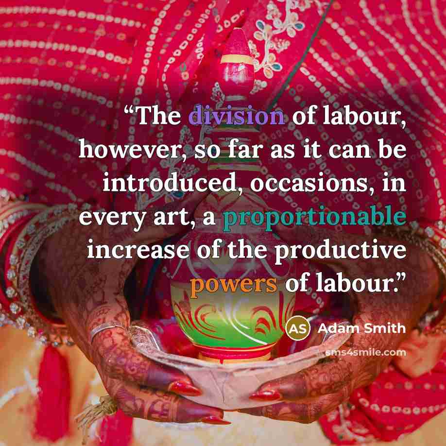 “The division of labour, however, so far as it can be introduced, occasions, in every art, a proportionable increase of the productive powers of labour.” quote by Adam Smith