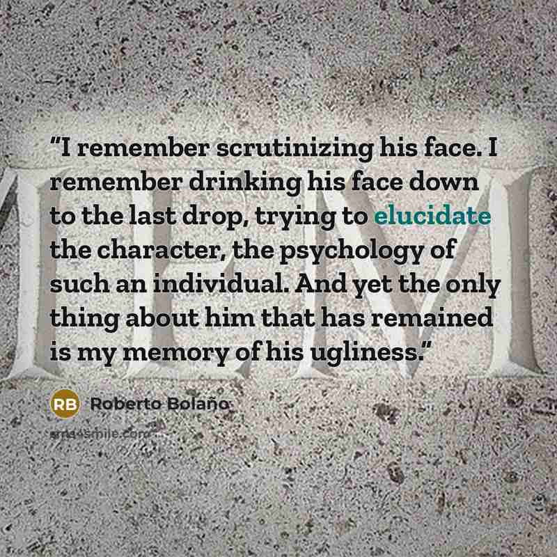 “I remember scrutinizing his face. I remember drinking his face down to the last drop, trying to elucidate the character, the psychology of such an individual. And yet the only thing about him that has remained is my memory of his ugliness.” quote by Roberto Bolaño