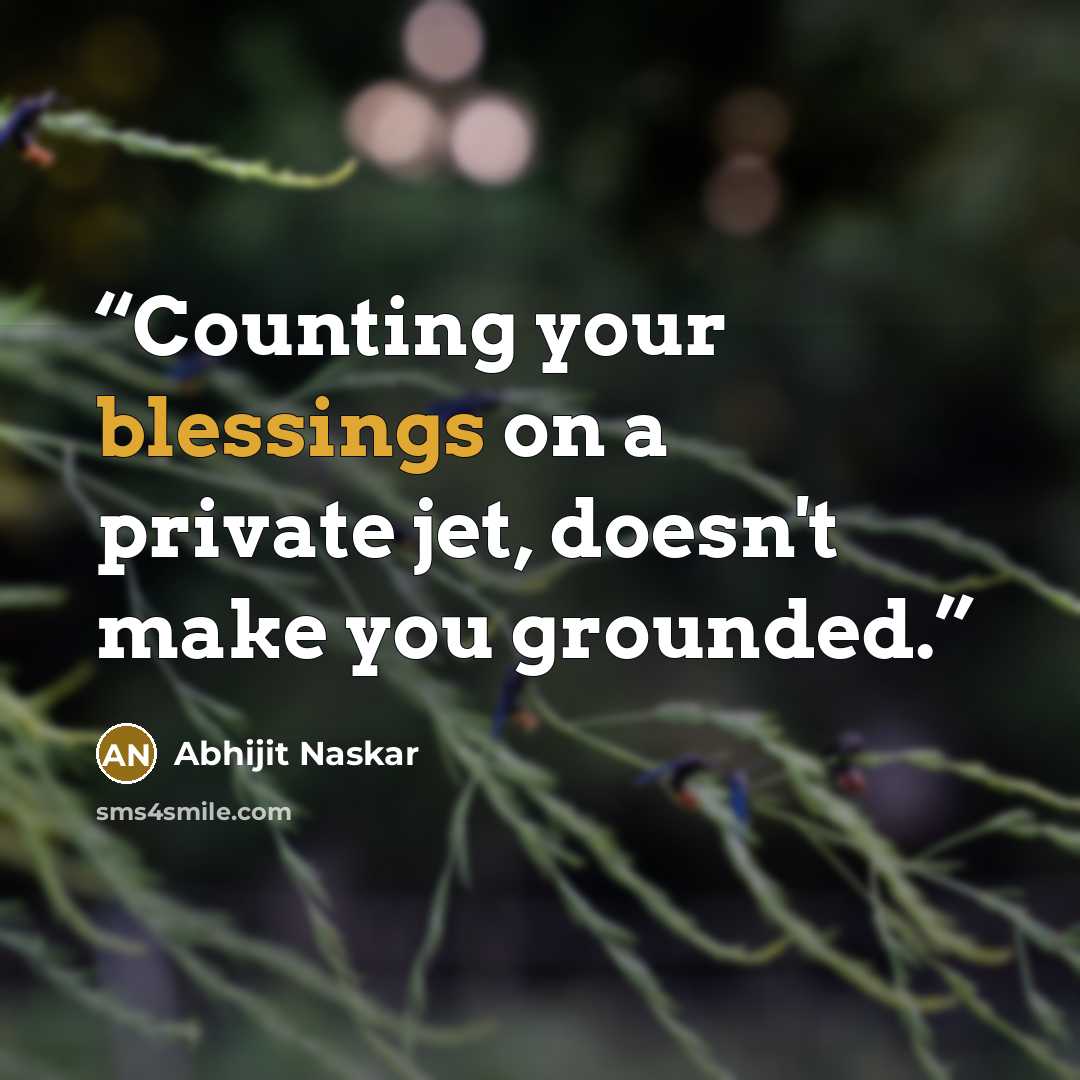“Counting your blessings on a private jet, doesn't make you grounded.” quote by Abhijit Naskar