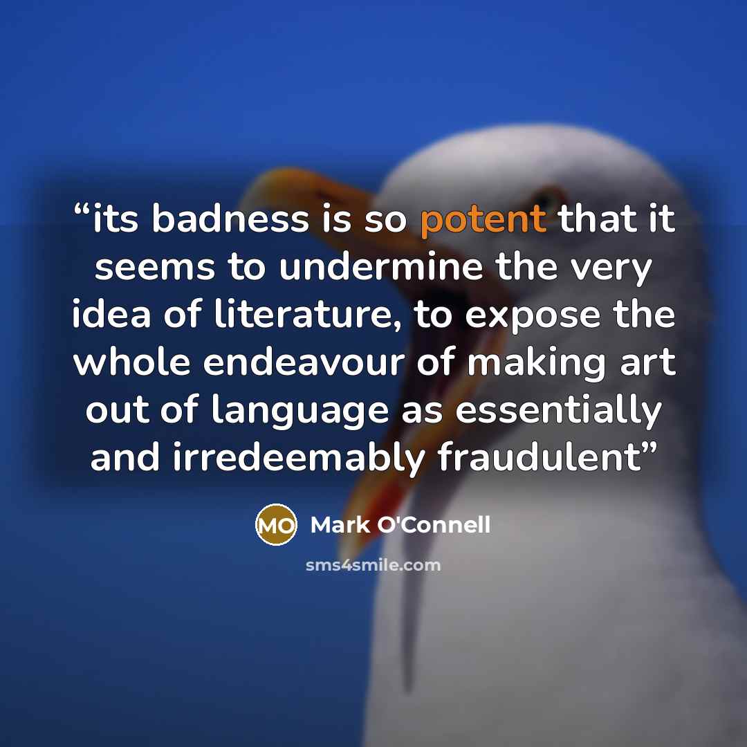“its badness is so potent that it seems to undermine the very idea of literature, to expose the whole endeavour of making art out of language as essentially and irredeemably fraudulent” quote by Mark O'Connell