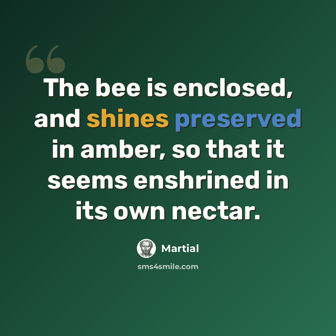 “The bee is enclosed, and shines preserved in amber, so that it seems enshrined in its own nectar.” quote by Martial