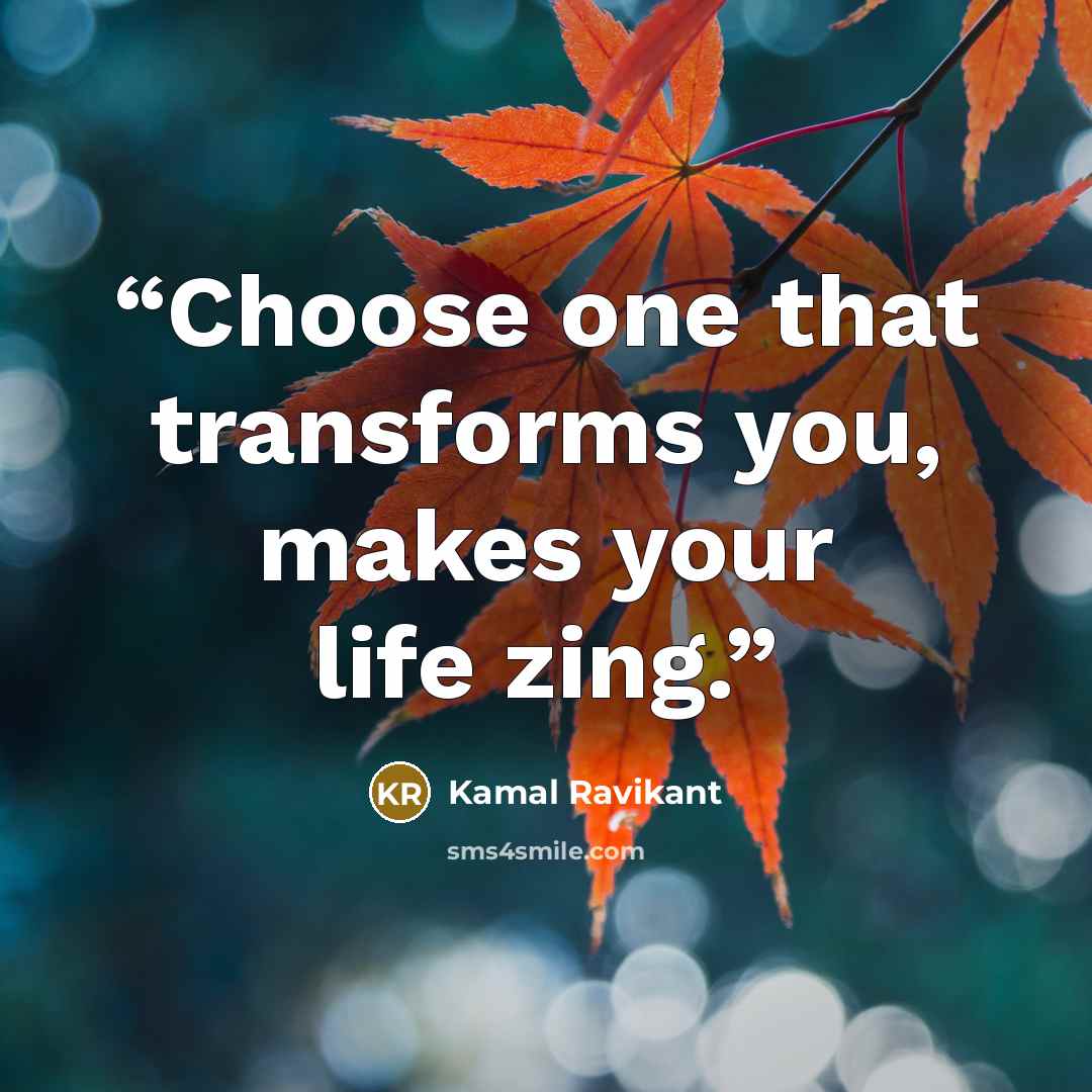 “Choose one that transforms you, makes your life zing.” quote by Kamal Ravikant