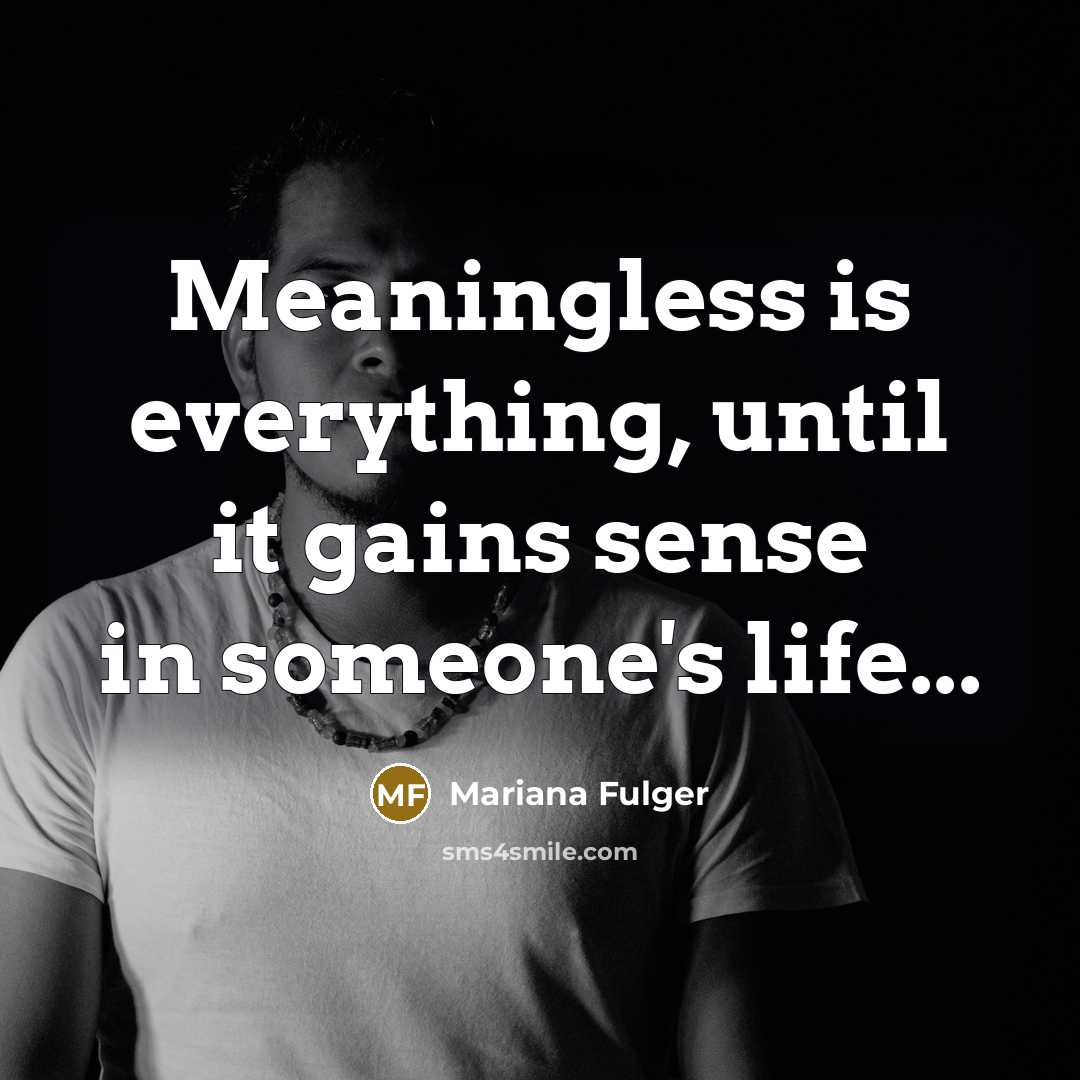 “Meaningless is everything, until it gains sense in someone's life...” quote by Mariana Fulger