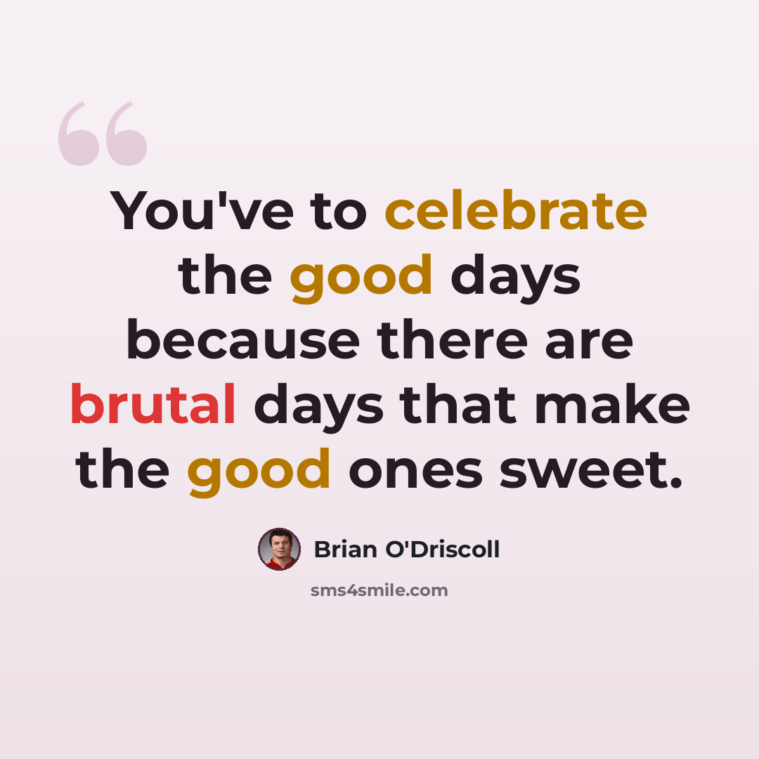 “You've to celebrate the good days because there are brutal days that make the good ones sweet.” quote by Brian O'Driscoll