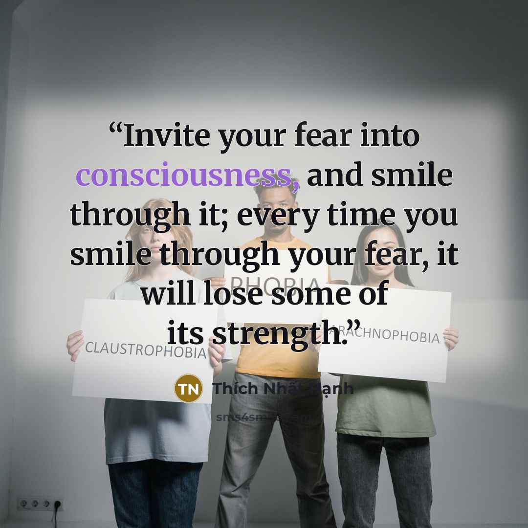 “Invite your fear into consciousness, and smile through it; every time you smile through your fear, it will lose some of its strength.” quote by Thich Nhat Hanh