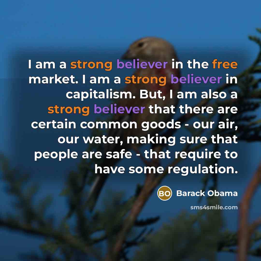 “I am a strong believer in the free market. I am a strong believer in capitalism. But, I am also a strong believer that there are certain common goods - our air, our water, making sure that people are safe - that require to have some regulation.” quote by Barack Obama