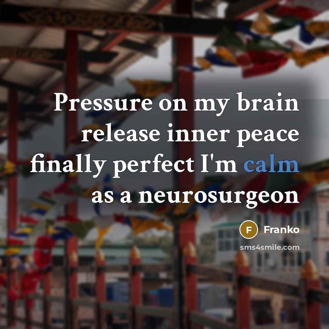 “Pressure on my brain release inner peace finally perfect I'm calm as a neurosurgeon” quote by Franko