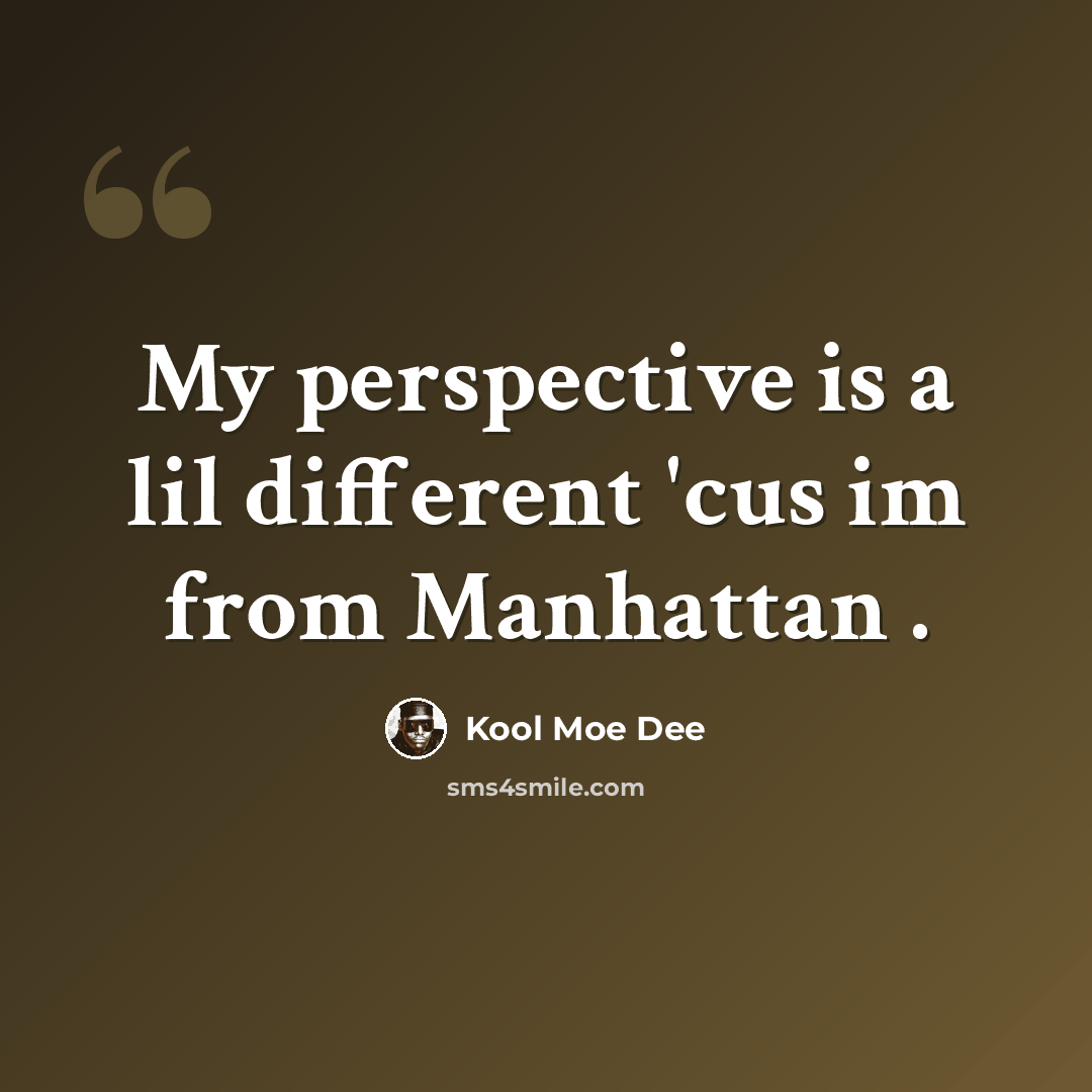 “My perspective is a lil different 'cus im from Manhattan .” quote by Kool Moe Dee