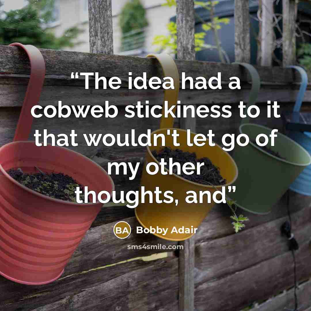 “The idea had a cobweb stickiness to it that wouldn't let go of my other thoughts, and” quote by Bobby Adair