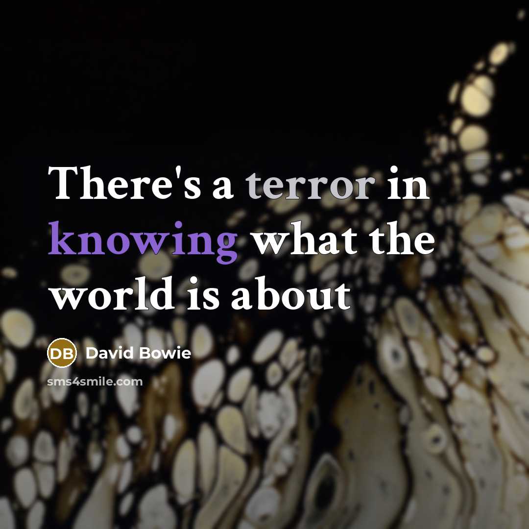 “There's a terror in knowing what the world is about” quote by David Bowie