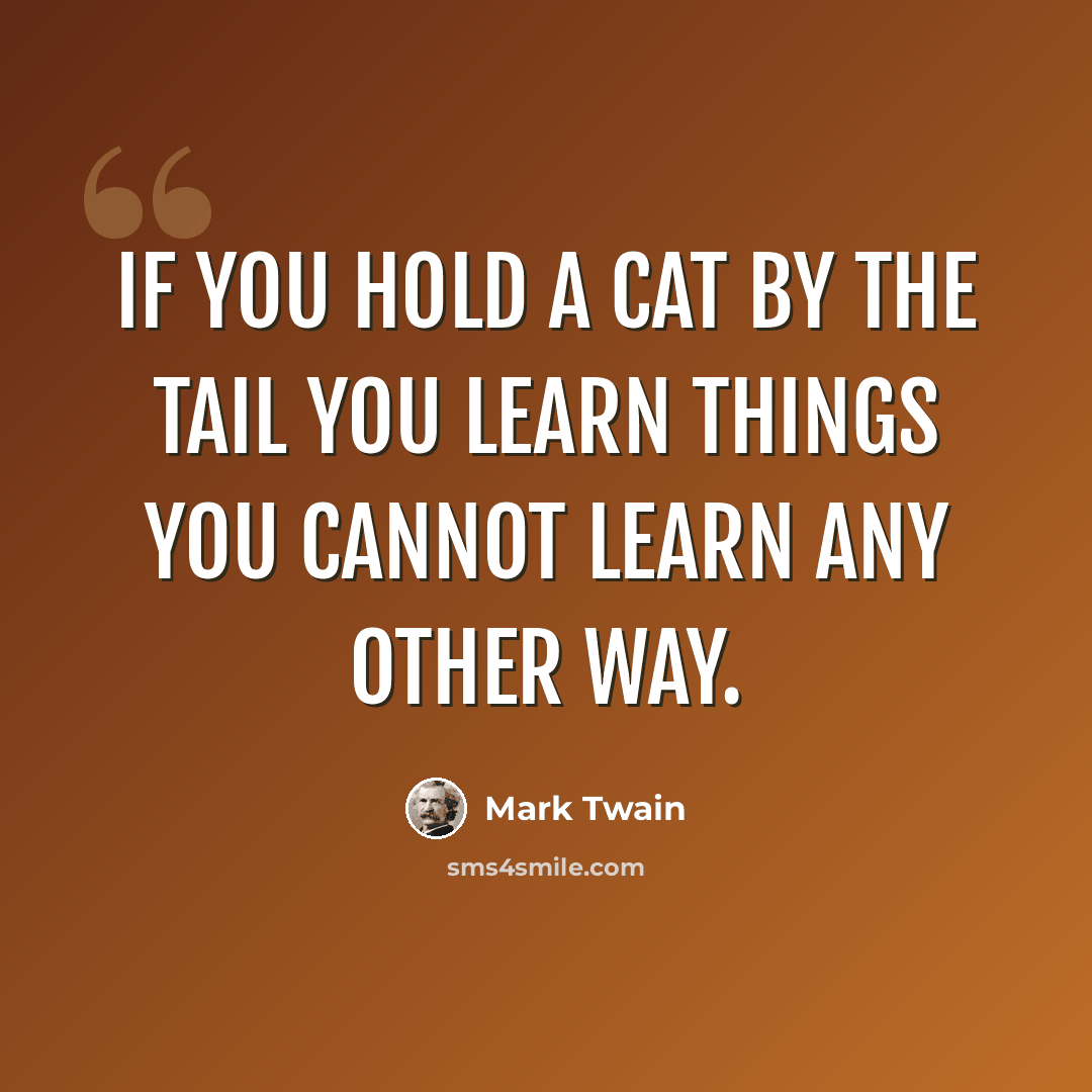 “If you hold a cat by the tail you learn things you cannot learn any other way.” quote by Mark Twain