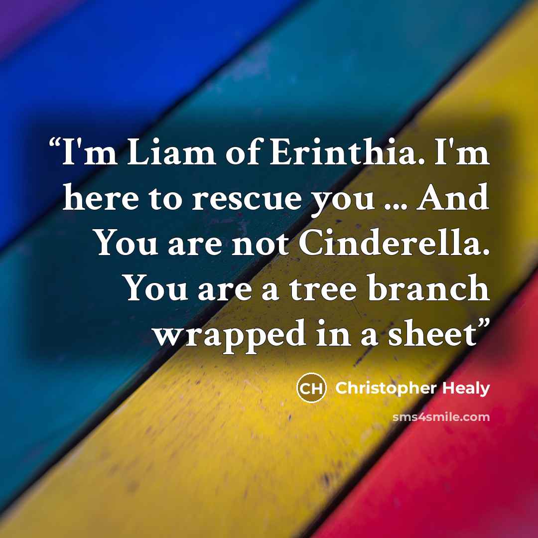 “I'm Liam of Erinthia. I'm here to rescue you ... And You are not Cinderella. You are a tree branch wrapped in a sheet” quote by Christopher Healy