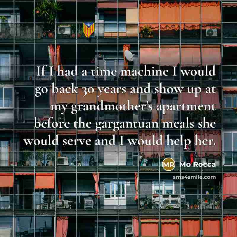 “If I had a time machine I would go back 30 years and show up at my grandmother's apartment before the gargantuan meals she would serve and I would help her.” quote by Mo Rocca