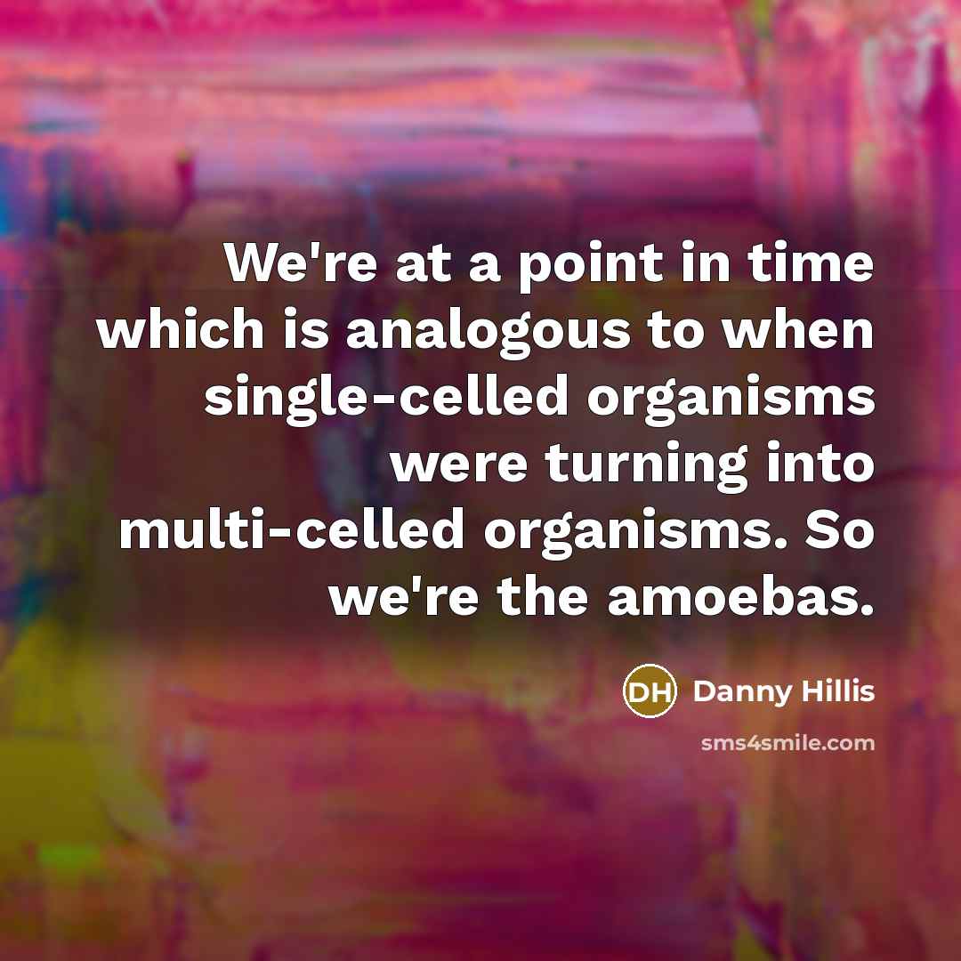 “We're at a point in time which is analogous to when single-celled organisms were turning into multi-celled organisms. So we're the amoebas.” quote by Danny Hillis