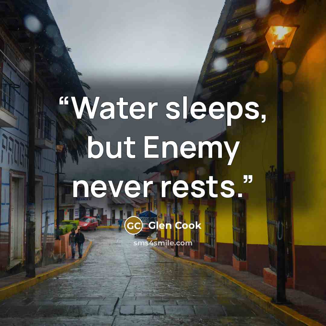 “Water sleeps, but Enemy never rests.” quote by Glen Cook