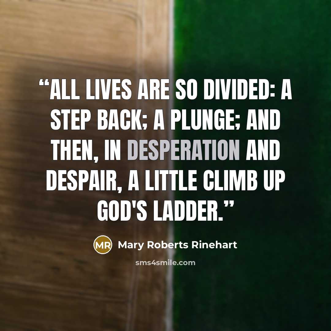 “All lives are so divided: a step back; a plunge; and then, in desperation and despair, a little climb up God's ladder.” quote by Mary Roberts Rinehart