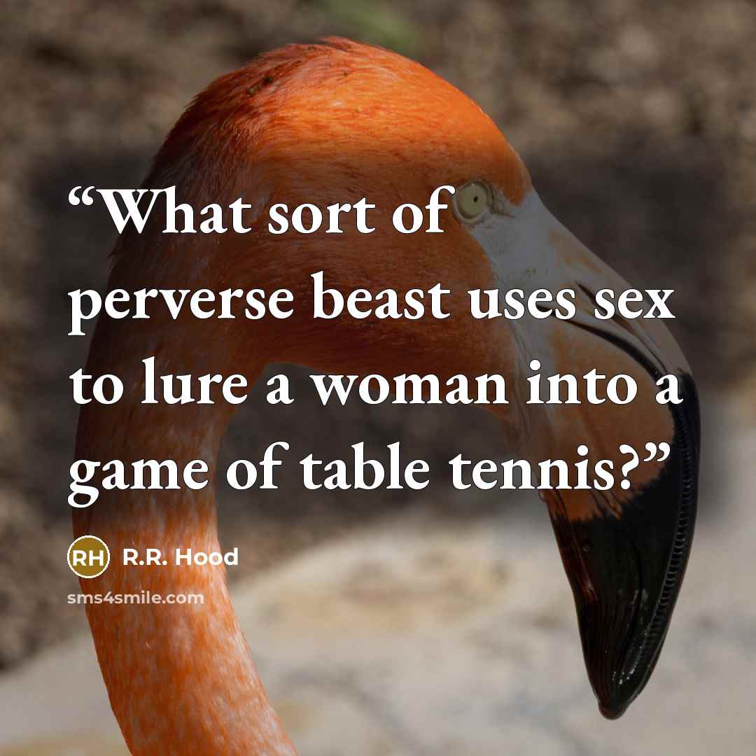 “What sort of perverse beast uses sex to lure a woman into a game of table tennis?” quote by R.R. Hood
