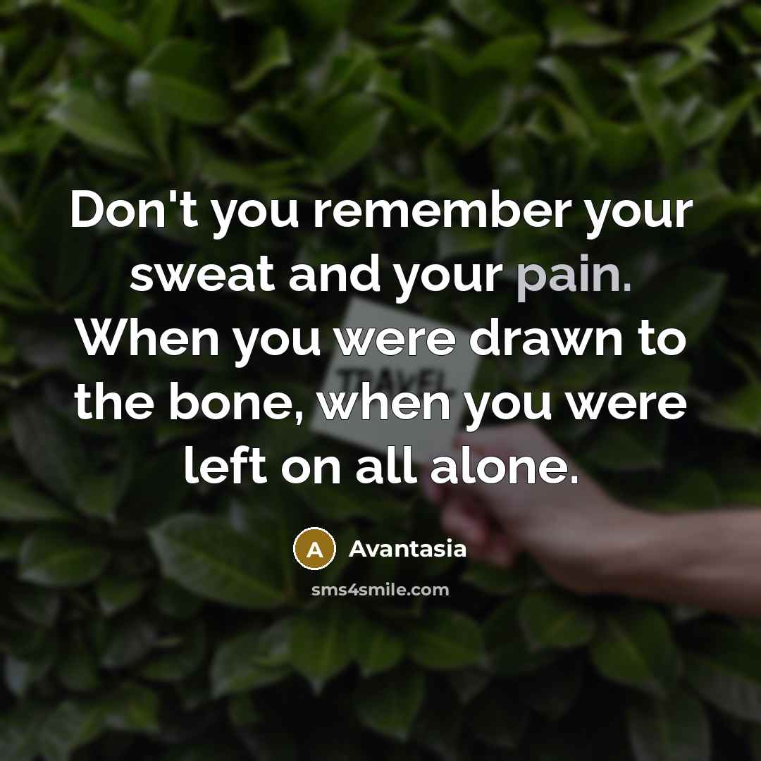 “Don't you remember your sweat and your pain. When you were drawn to the bone, when you were left on all alone.” quote by Avantasia