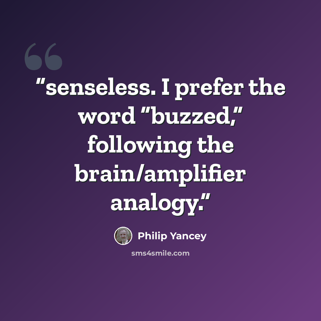 “senseless. I prefer the word “buzzed,” following the brain/amplifier analogy.” quote by Philip Yancey