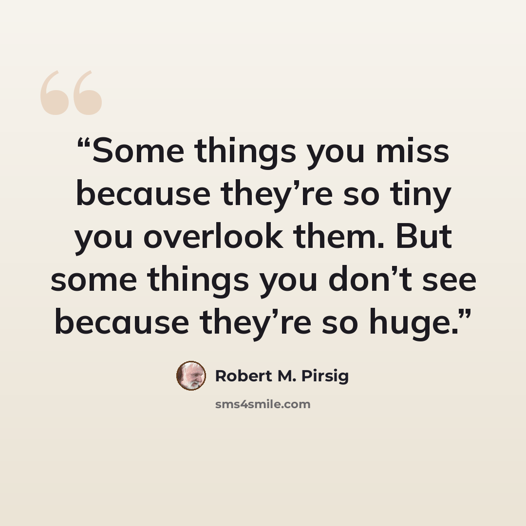 “Some things you miss because they’re so tiny you overlook them. But some things you don’t see because they’re so huge.” quote by Robert M. Pirsig