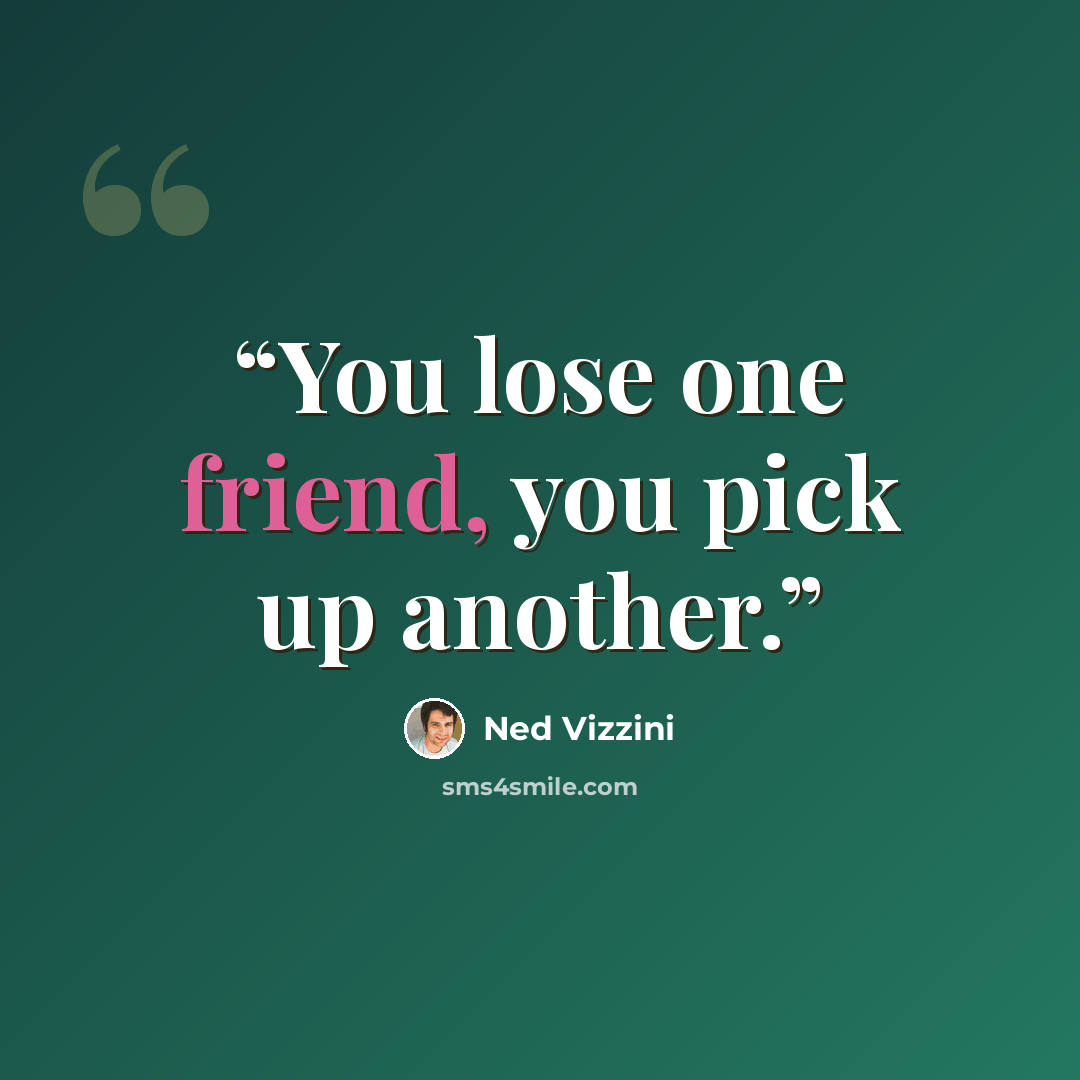 “You lose one friend, you pick up another.” quote by Ned Vizzini