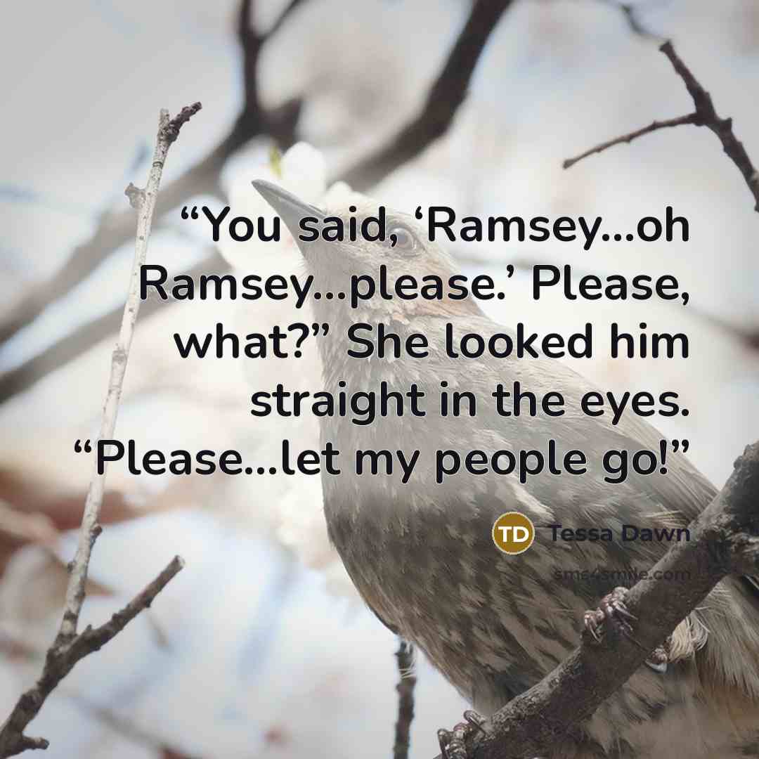 “You said, ‘Ramsey…oh Ramsey…please.’ Please, what?” She looked him straight in the eyes. “Please…let my people go!” quote by Tessa Dawn