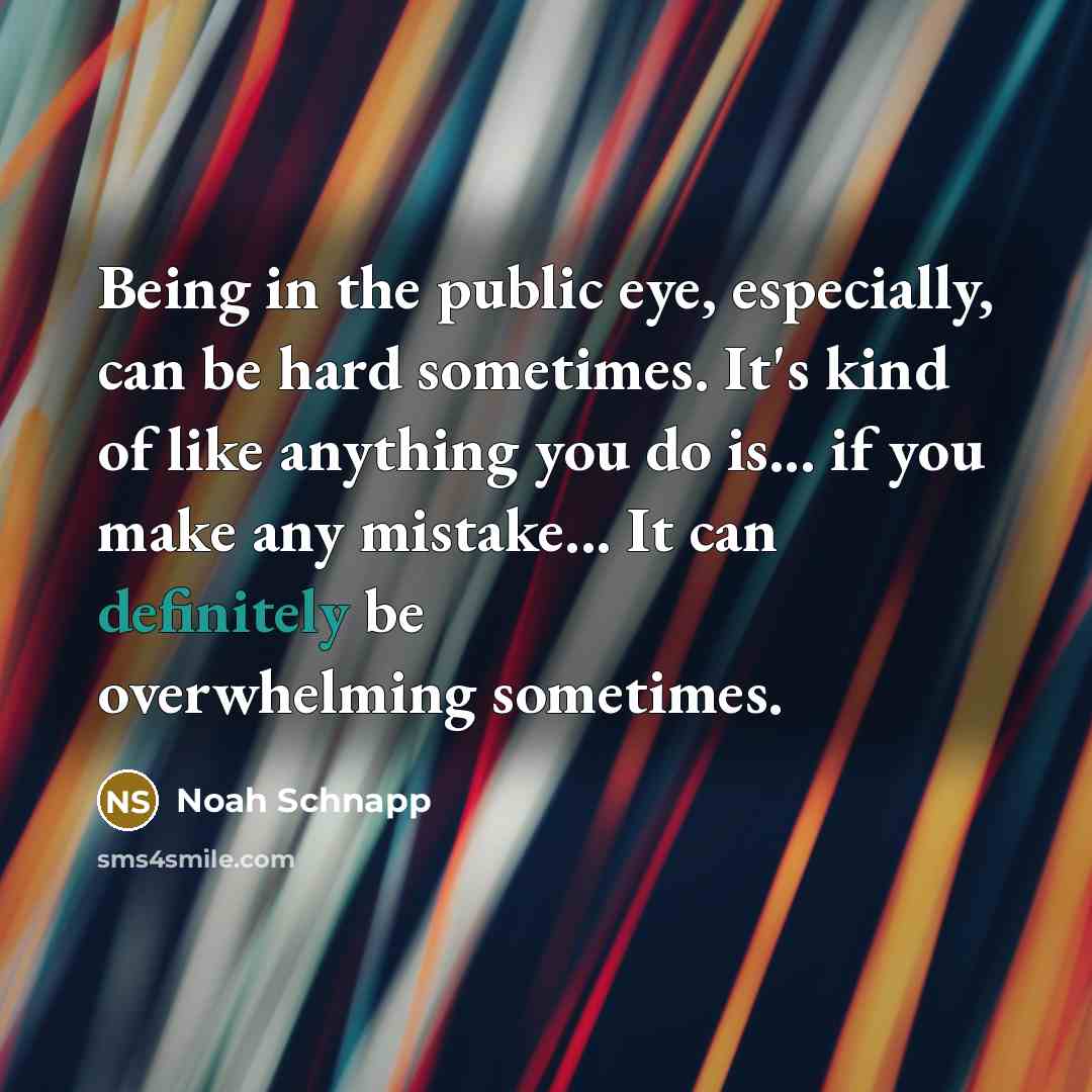 “Being in the public eye, especially, can be hard sometimes. It's kind of like anything you do is... if you make any mistake... It can definitely be overwhelming sometimes.” quote by Noah Schnapp