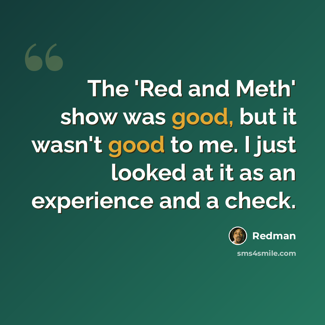 “The 'Red and Meth' show was good, but it wasn't good to me. I just looked at it as an experience and a check.” quote by Redman
