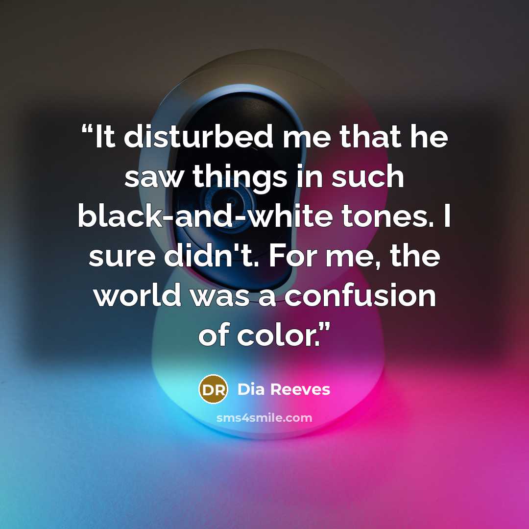 “It disturbed me that he saw things in such black-and-white tones. I sure didn't. For me, the world was a confusion of color.” quote by Dia Reeves