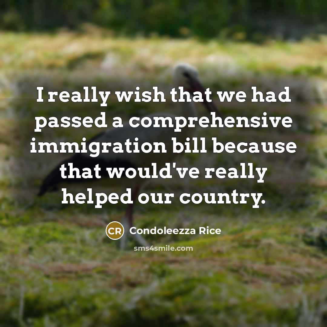 “I really wish that we had passed a comprehensive immigration bill because that would've really helped our country.” quote by Condoleezza Rice