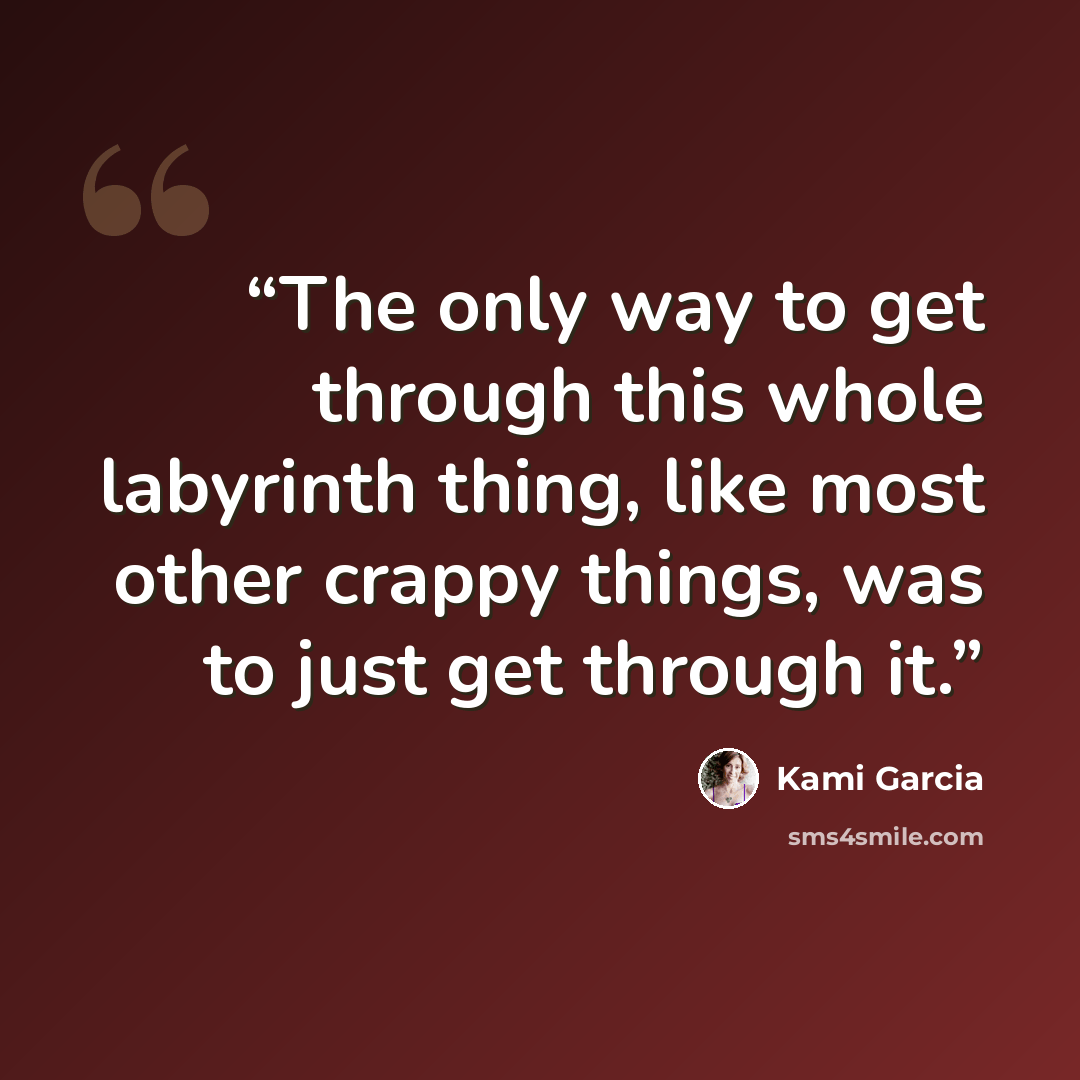 “The only way to get through this whole labyrinth thing, like most other crappy things, was to just get through it.” quote by Kami Garcia