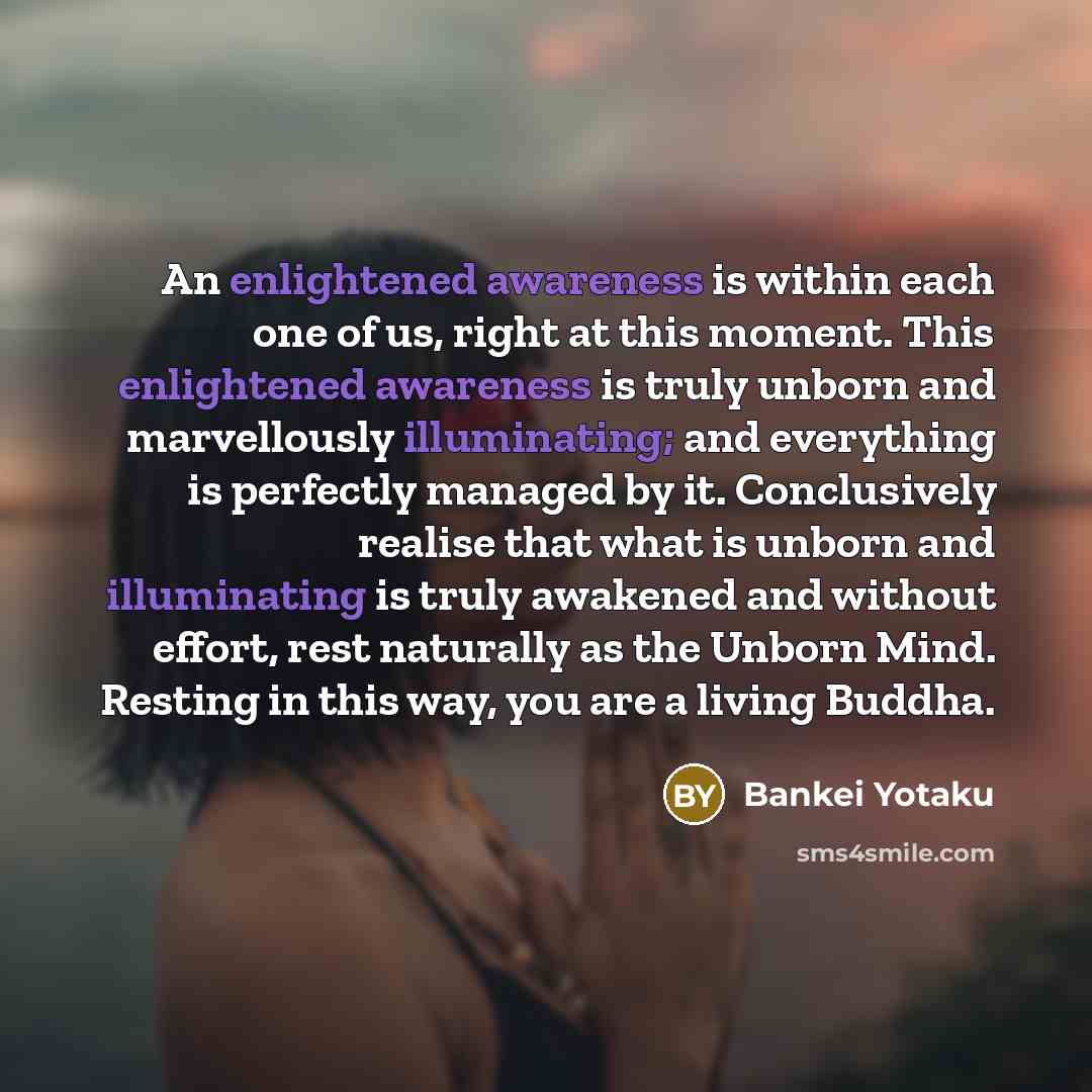 “An enlightened awareness is within each one of us, right at this moment. This enlightened awareness is truly unborn and marvellously illuminating; and everything is perfectly managed by it. Conclusively realise that what is unborn and illuminating is truly awakened and without effort, rest…” quote by Bankei Yotaku