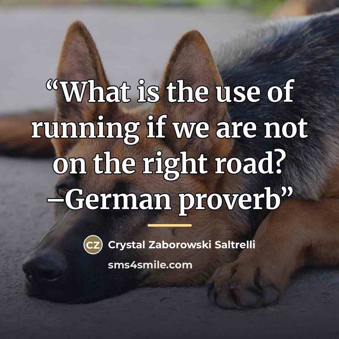 “What is the use of running if we are not on the right road? –German proverb” quote by Anonymous