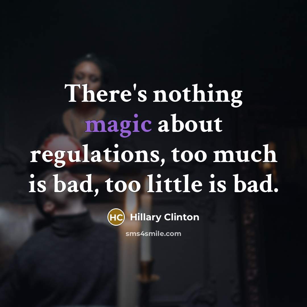 “There's nothing magic about regulations, too much is bad, too little is bad.” quote by Hillary Clinton