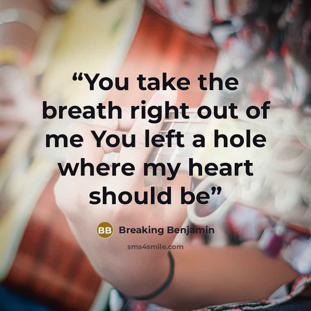 “You take the breath right out of me You left a hole where my heart should be” quote by Breaking Benjamin