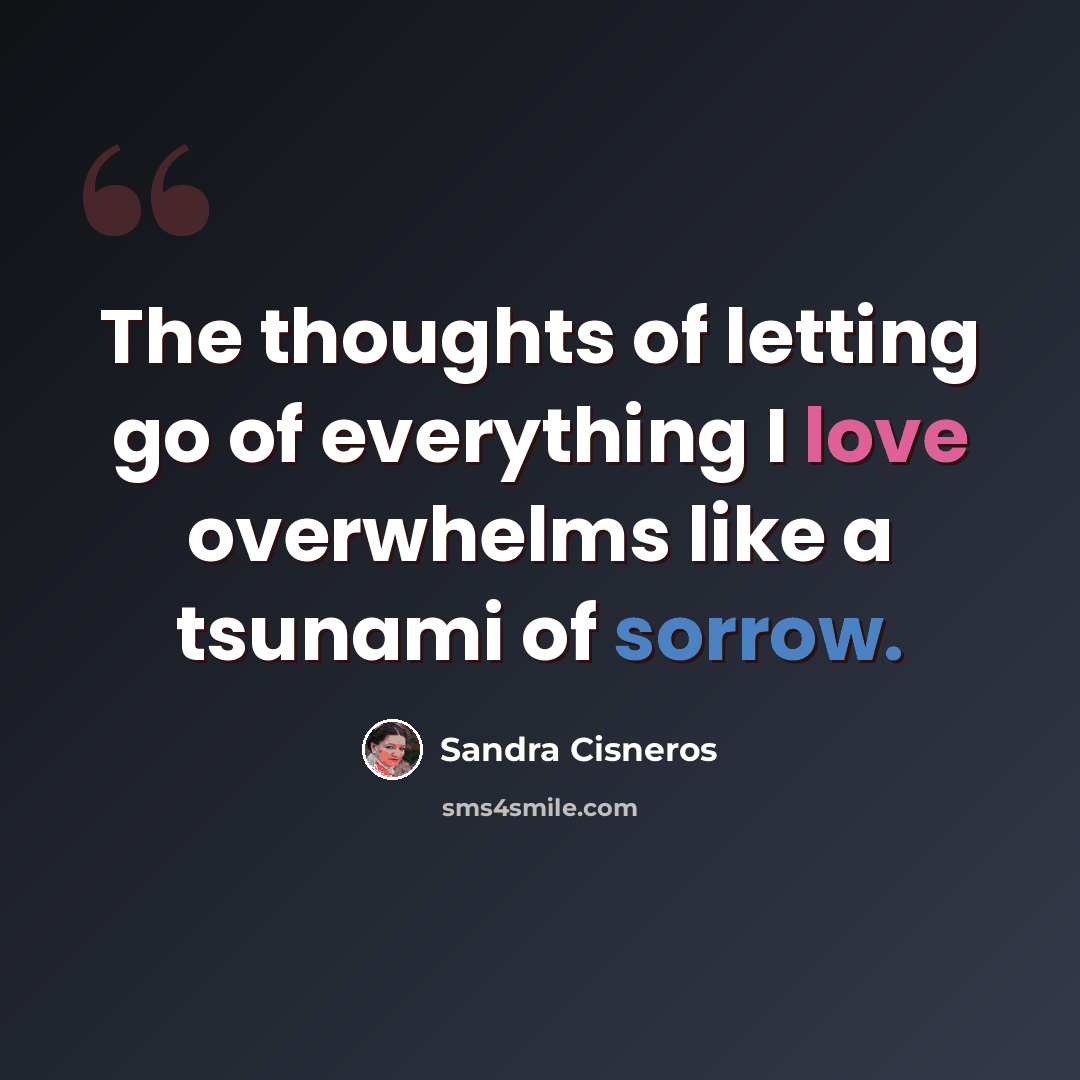 “The thoughts of letting go of everything I love overwhelms like a tsunami of sorrow.” quote by Sandra Cisneros