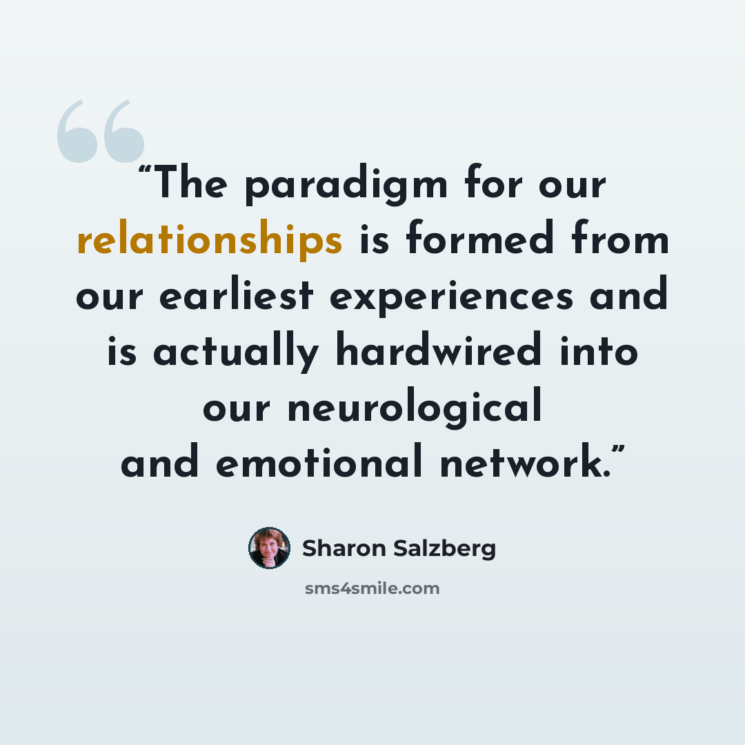 “The paradigm for our relationships is formed from our earliest experiences and is actually hardwired into our neurological and emotional network.” quote by Sharon Salzberg