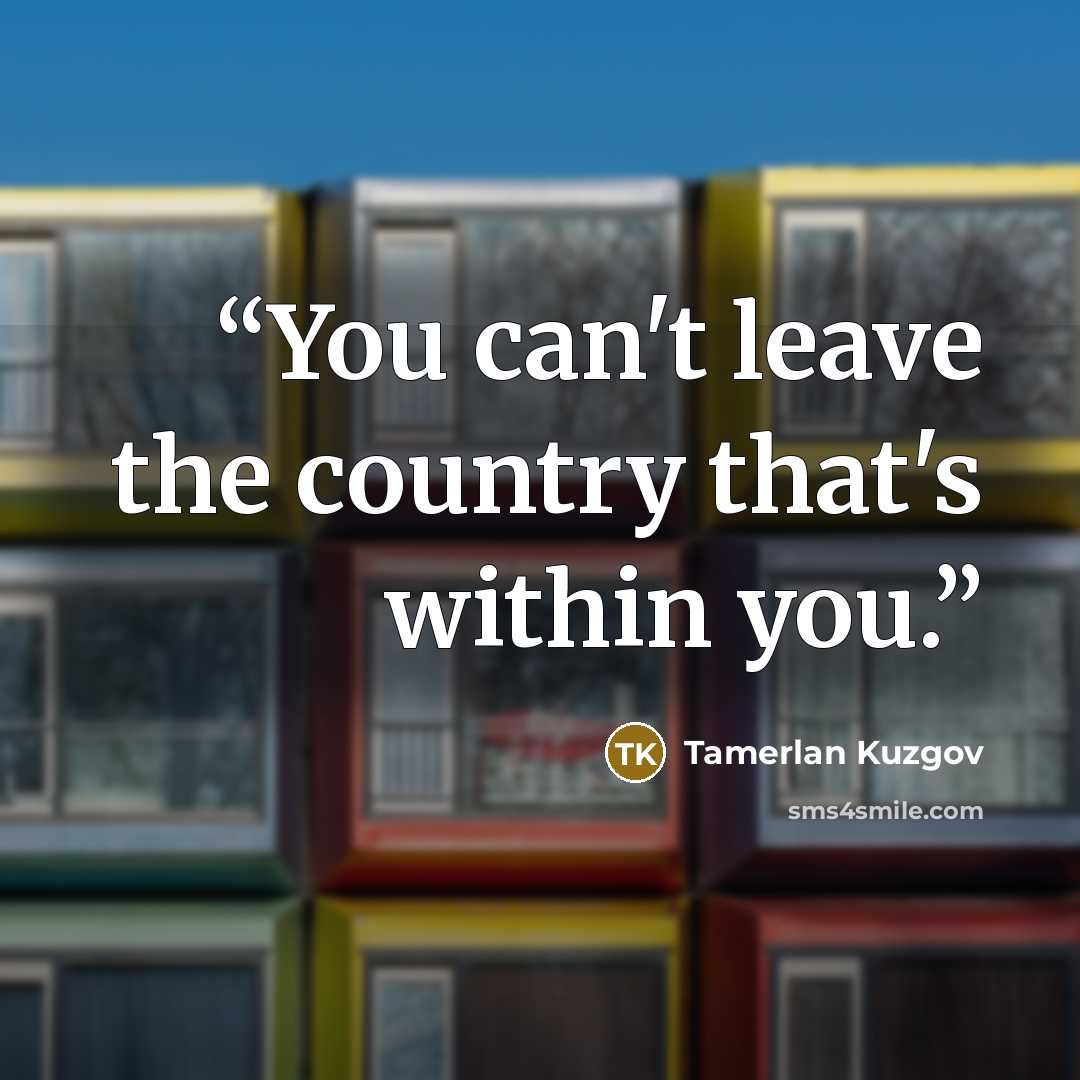 “You can't leave the country that's within you.” quote by Tamerlan Kuzgov